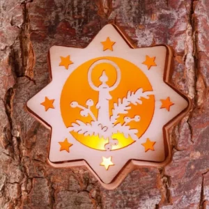 Waldfabrik, photophore en bois et étoile sapin de Noël Photophore En Rondin De Bois, 2 Motifs Crèche Et Bougie