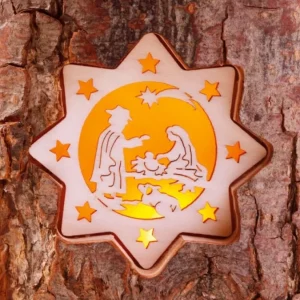 Waldfabrik, photophore en bois et étoile sapin de Noël Photophore En Rondin De Bois, 2 Motifs Crèche Et Bougie