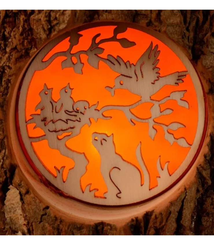 Waldfabrik, photophore en bois et étoile sapin de Noël Photophore En Rondin De Bois, Avec 3 Motifs, Ecureuil, Chat Et Oiseaux