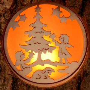 Waldfabrik, photophore en bois et étoile sapin de Noël Photophore Rondin De Bois, Avec 3 Motifs, Crèche, Anges Et Bonhomme De Neige