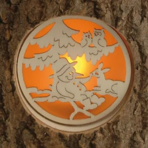 Waldfabrik, photophore en bois et étoile sapin de Noël Photophore Rondin De Bois, Avec 3 Motifs, Crèche, Anges Et Bonhomme De Neige