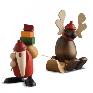 Köhler, Père Noël en bois Père Noël En Bois Avec Elan Sur Luge
