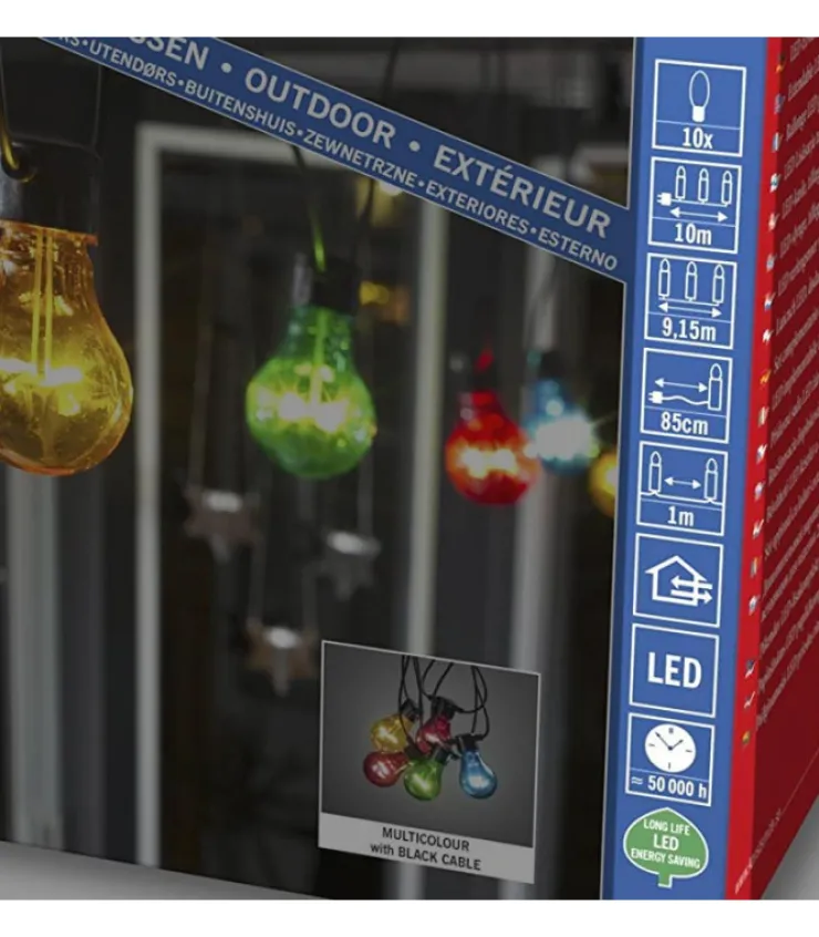 Konstsmide, guirlandes lumineuses de Noël Rallonge 10 M Pour Guirlande Lumineuse De Terrasse, 10 Ampoules Multicolores