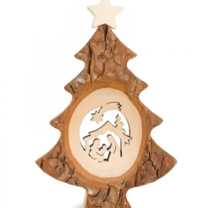 Waldfabrik, photophore en bois et étoile sapin de Noël Sapin De Noël En Bois Avec Crèche Ciselee, 12 Cm