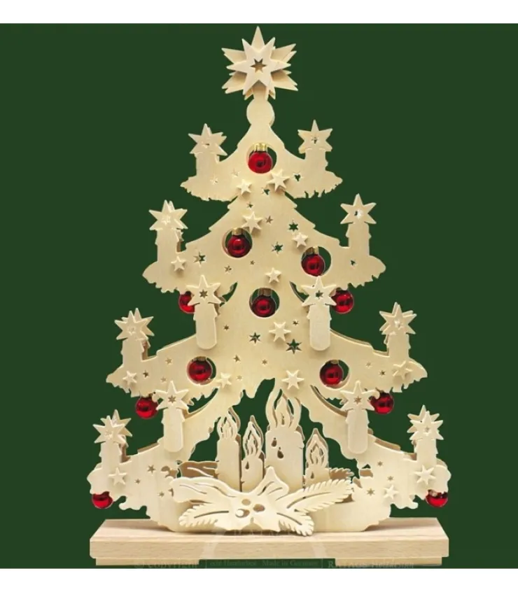 Ratags, décos de Noël lumineuses en bois Sapin De Noël Lumineux A Led En Bois Avec Boules De Noël Rouges