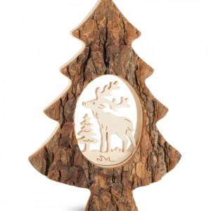 Waldfabrik, photophore en bois et étoile sapin de Noël Sapin En Bois Avec Cerf Cisele, 18,5 Cm