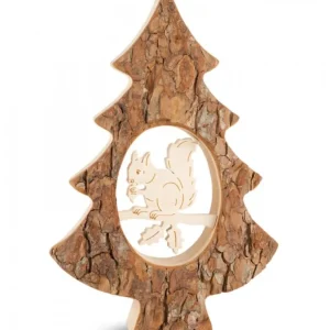 Waldfabrik, photophore en bois et étoile sapin de Noël Sapin En Bois Avec Ecureuil Cisele, 18,5 Cm