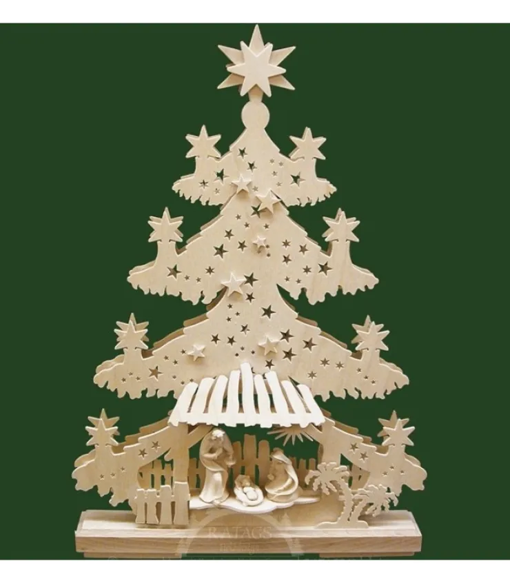 Ratags, décos de Noël lumineuses en bois Sapin Lumineux Led En Bois Avec Crèche De Noël Et Personnages Ciceles