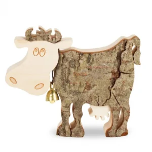 Waldfabrik, photophore en bois et étoile sapin de Noël Vache En Bois, 9 Cm